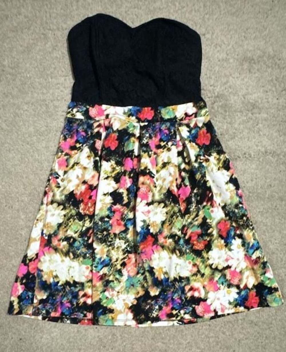 Xhilaration Strapless Floral A-Line Dress Size M Black